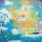 Miniatura fototapety Dzieci na gałęzi wśród chmur