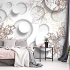 Miniatura fototapety Kwiaty i Liście na Okręgach we wnętrzu sypialni