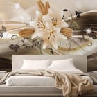 Miniatura fototapety Lilie i ornamenty roślinne we wnętrzu sypialni