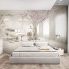 Miniatura fototapety Fortepian i Kwitnące Drzewo we wnętrzu sypialni