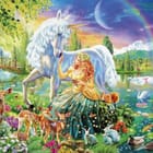 Miniatura fototapety Jednorożec i kobieta nad jeziorem