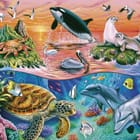 Miniatura fototapety Morska scena z delfinami i żółwiem