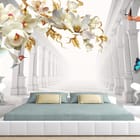 Miniatura fototapety Magnolie na złotych gałęziach we wnętrzu sypialni