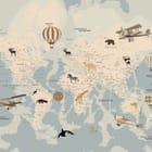 Miniatura fototapety Mapa świata z ilustracjami zwierząt