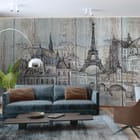 Miniatura fototapety Wieża Eiffla i europejskie budynki we wnętrzu salonu