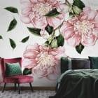 Miniatura fototapety Różowe Kwiaty na Białym Tle we wnętrzu sypialni