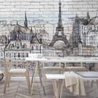 Miniatura fototapety Paryska Wieża Eiffla w szkicowym stylu we wnętrzu kuchni