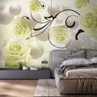 Miniatura fototapety Białe róże na abstrakcyjnym tle we wnętrzu sypialni