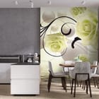 Miniatura fototapety Białe róże na abstrakcyjnym tle we wnętrzu kuchni