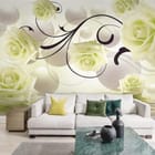 Miniatura fototapety Białe róże na abstrakcyjnym tle we wnętrzu salonu