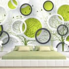 Miniatura fototapety Abstrakcyjne okręgi z zielenią we wnętrzu sypialni