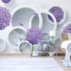 Miniatura fototapety Fioletowe kwiaty w białych okręgach we wnętrzu sypialni