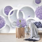 Miniatura fototapety Fioletowe kwiaty w białych okręgach we wnętrzu salonu