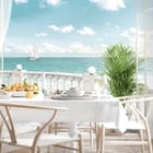 Miniatura fototapety Roślina na tarasie z widokiem na morze we wnętrzu kuchni