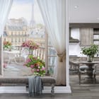 Miniatura fototapety Balkon z kwiatami i widokiem we wnętrzu przedpokoju