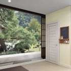 Miniatura fototapety Widok na ogród przez japońskie okno we wnętrzu przedpokoju