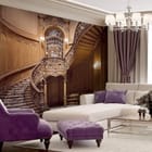 Miniatura fototapety Eleganckie drewniane schody z balustradą we wnętrzu salonu