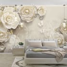 Miniatura fototapety Kremowe róże i delikatne spirale we wnętrzu sypialni