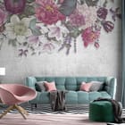 Miniatura fototapety Egzotyczne kwiaty na betonie we wnętrzu salonu