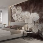 Miniatura fototapety Białe Piwonie na Ciemnym Tle we wnętrzu sypialni