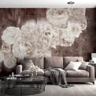 Miniatura fototapety Białe Piwonie na Ciemnym Tle we wnętrzu salonu