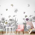 Miniatura fototapety Kwiaty polne na białym tle we wnętrzu pokoju dziecka