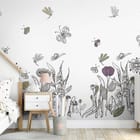 Miniatura fototapety Kwiaty polne na białym tle we wnętrzu pokoju nastolatka