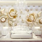 Miniatura fototapety Złote Kwiaty z Diamentami we wnętrzu sypialni