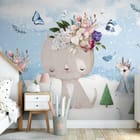 Miniatura fototapety Kot z kwiatami na tle nieba we wnętrzu pokoju nastolatka