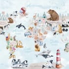 Miniatura fototapety Mapa świata z zwierzętami dla dzieci
