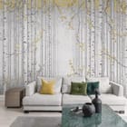 Miniatura fototapety Las brzozowy z żółtymi liśćmi we wnętrzu salonu