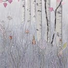 Miniatura fototapety Las brzozowy z różowymi kwiatami fragment #2