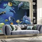 Miniatura fototapety Delfiny i ryby w oceanie we wnętrzu salonu