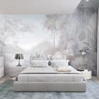 Miniatura fototapety Tropikalna dżungla z palmami we wnętrzu sypialni