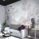 Miniatura fototapety Tropikalna dżungla z palmami we wnętrzu salonu