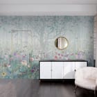 Miniatura fototapety Kwitnące drzewo z pastelowym tłem we wnętrzu salonu