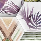 Miniatura fototapety Heksagonalne płytki z liśćmi fragment #1