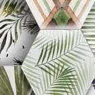 Miniatura fototapety Heksagonalne płytki z liśćmi fragment #2