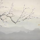 Miniatura fototapety Gałąź drzewa z kwiatami i góry