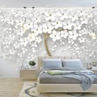 Miniatura fototapety Drzewo z Białymi Kwiatami 3D we wnętrzu sypialni