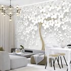 Miniatura fototapety Drzewo z Białymi Kwiatami 3D we wnętrzu salonu