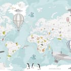 Miniatura fototapety Mapa świata z balonami i samolotami