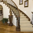 Miniatura fototapety Drewniane schody z białą ścianą