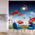 Miniatura fototapety Czerwone maki na letniej łące we wnętrzu kuchni