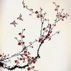 Miniatura fototapety Sakura z czerwonymi kwiatami