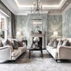 Miniatura fototapety Abstrakcyjny wzór liści we wnętrzu salonu