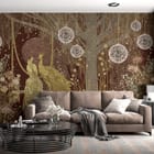 Miniatura fototapety Złote pawie na gałęzi we wnętrzu salonu