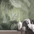 Miniatura fototapety Tropikalne Liście na Zielonym Tle we wnętrzu biura