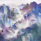 Miniatura fototapety Żurawie na tle gór i wodospadów