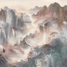 Miniatura fototapety Krajobraz górski z wodospadami